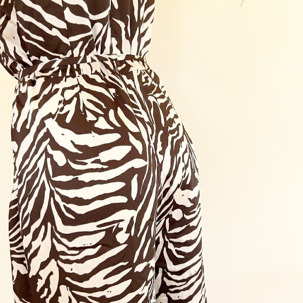 Inc tropical wide leg Jumpsuit Size 6 Brown white Satin animal print NWT - Picture 10 of 15